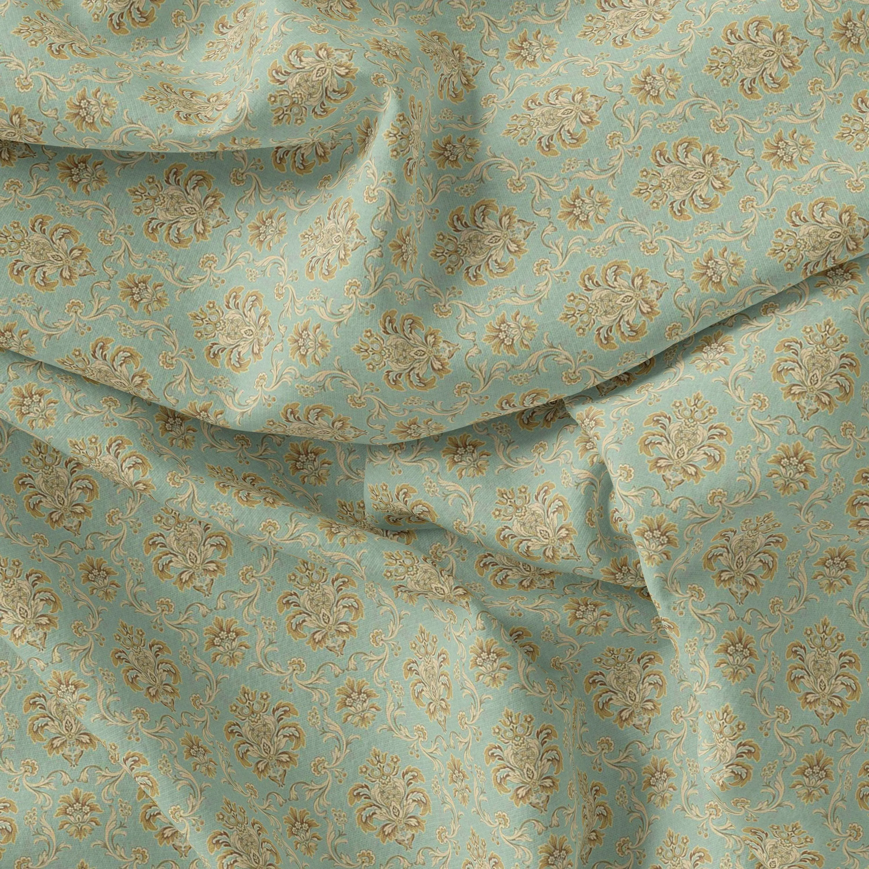 Beautiful Golden Fleur De Lis Pattern Digital Printed Fabric - Cotton