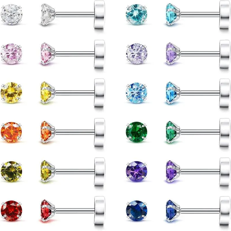 Multi-Pair Set of Stainless Steel Hypoallergenic Flat Back Stud Earrings