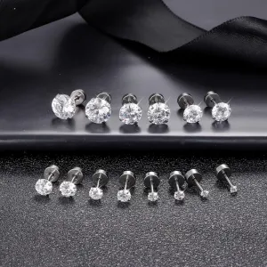 Multi-Pair Set of Stainless Steel Hypoallergenic Flat Back Stud Earrings