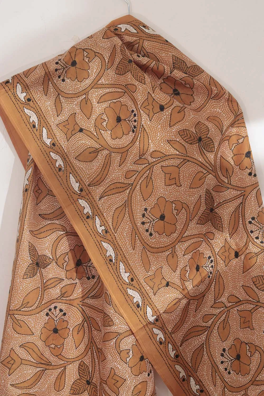 Pastel Kantha Silk Stole: Hand Embroidered Elegance
