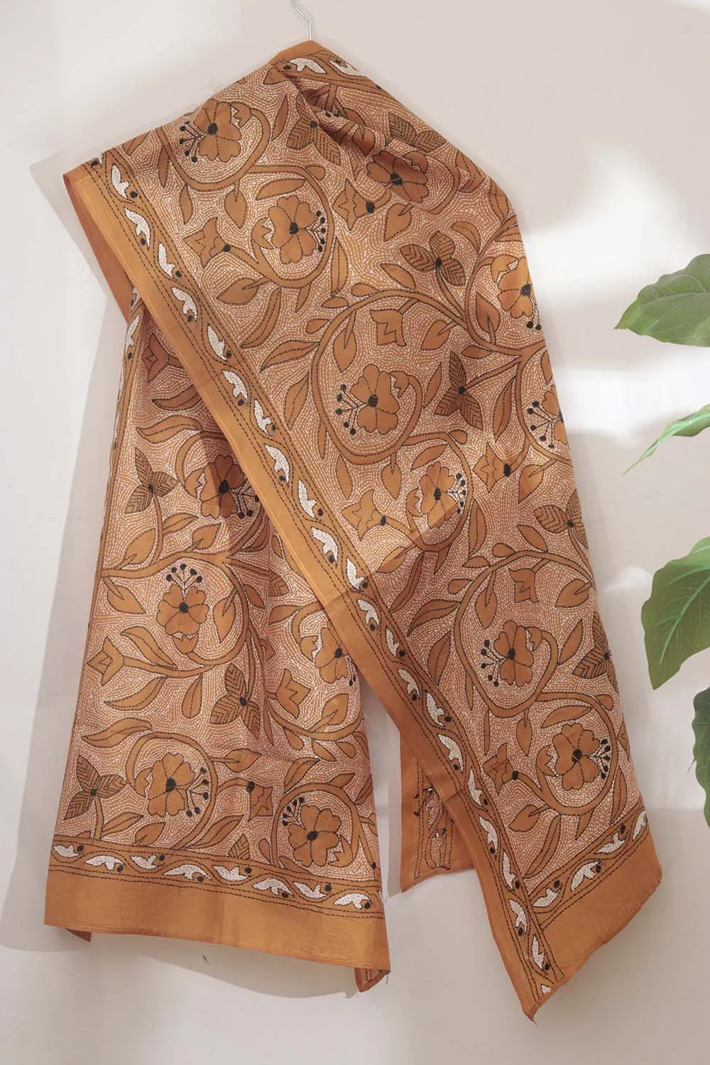 Pastel Kantha Silk Stole: Hand Embroidered Elegance