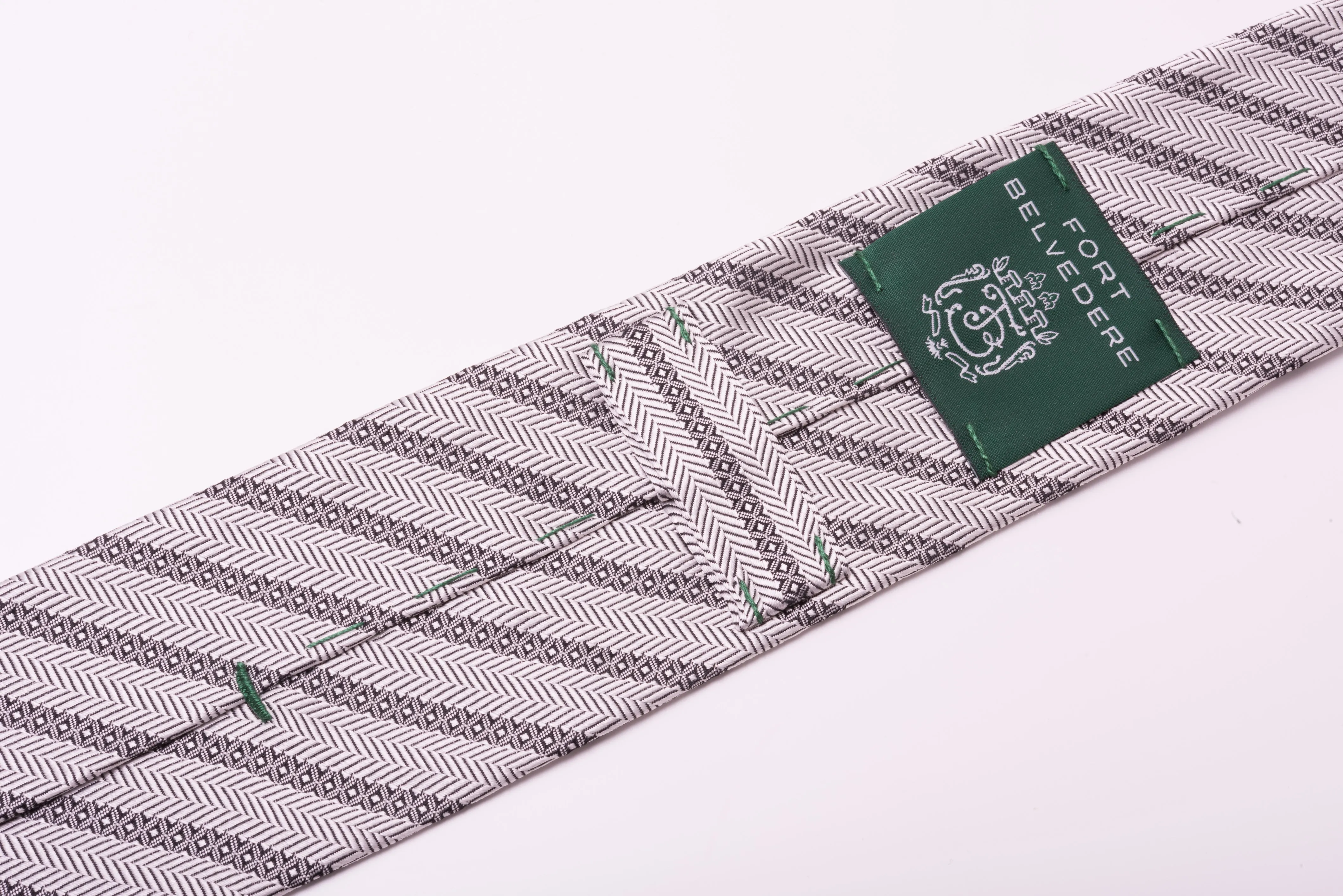 Silver Stripe & Herringbone Silk Tie